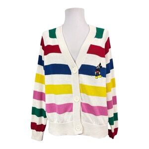 Disney 100 Women's Medium Vintage Cardigan Sweater Striped Mickey Mouse